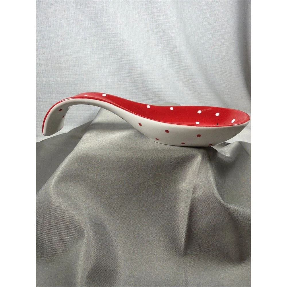 Spectrum Designz Penguin Spoon Rest Holiday Red White Polka Dot Ceramic IceSkate